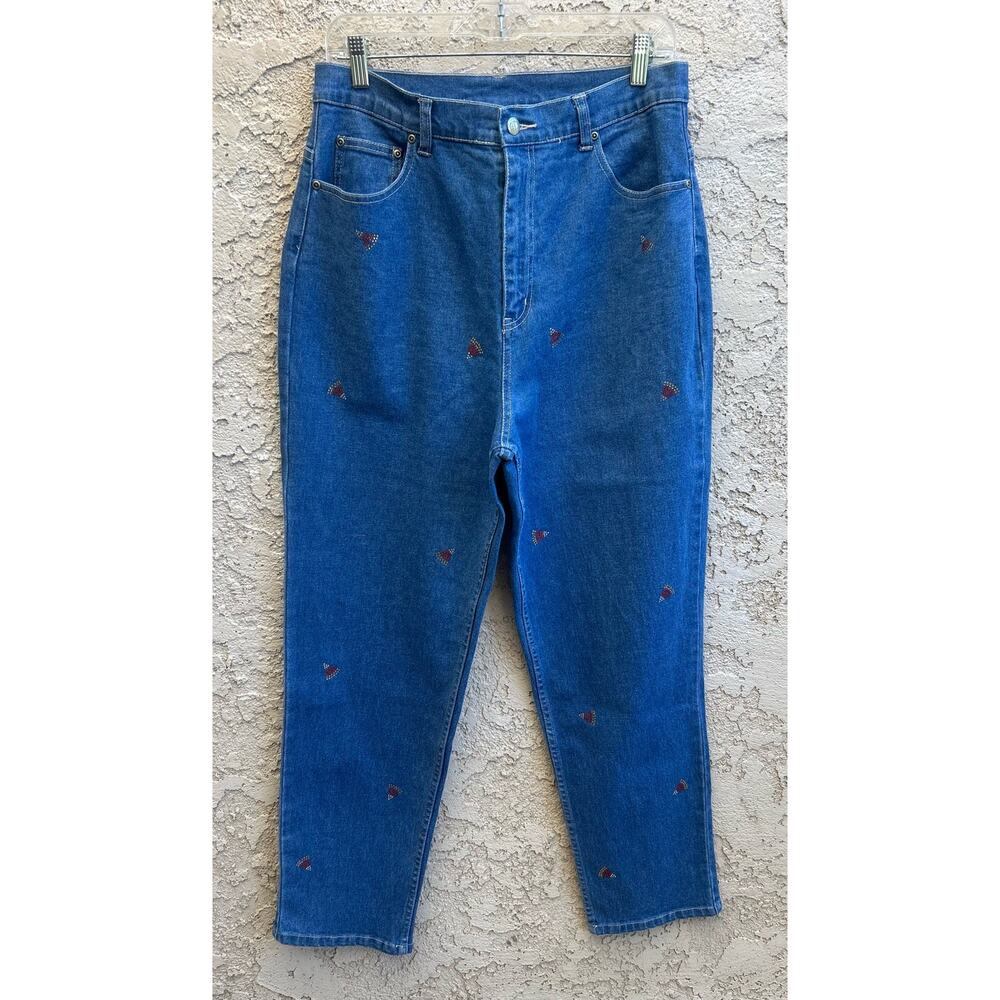 Quacker Factory Candy Corn Rhinestone Jeans Blue Denim Halloween Size 14